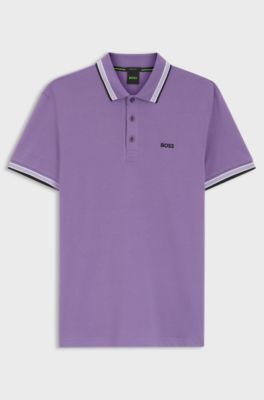 Cotton piqu&eacute; polo shirt with logo details, Purple