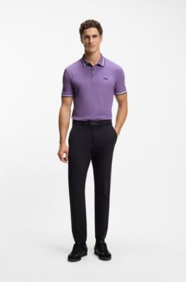 Cotton piqu&eacute; polo shirt with logo details, Purple