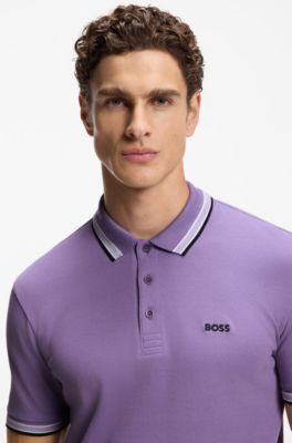 Cotton piqu&eacute; polo shirt with logo details, Purple
