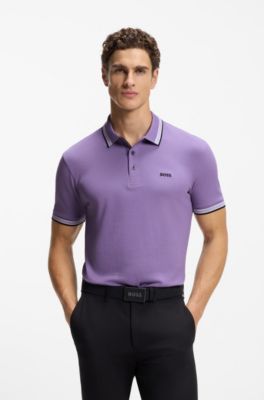 Cotton piqu&eacute; polo shirt with logo details, Purple