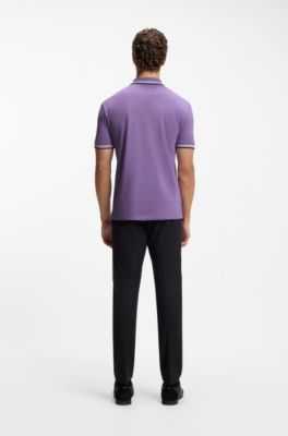 Cotton piqu&eacute; polo shirt with logo details, Purple