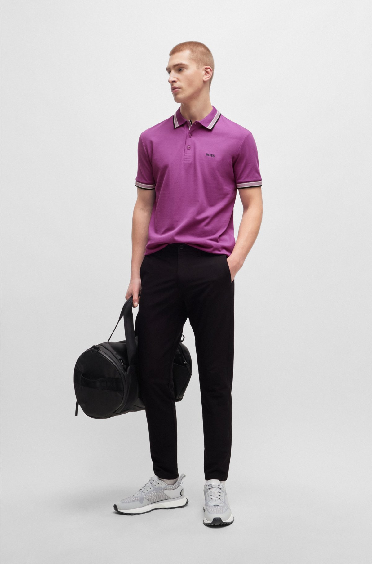 Cotton-piqué polo shirt with contrast logo, Purple