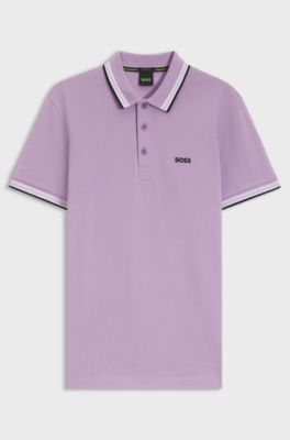 Polo in piqu&eacute; di cotone con dettagli logo, Luce viola