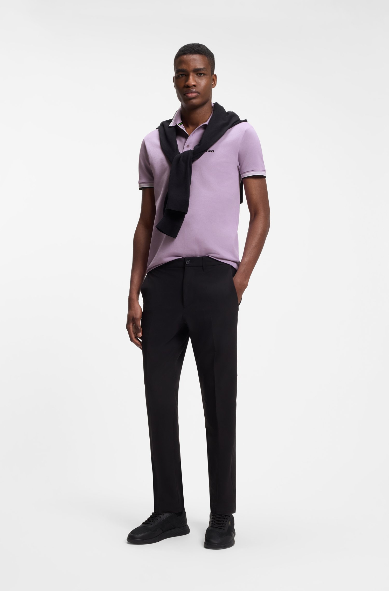 Boss Cotton piqué polo shirt with logo details pikéer herr – bild 2