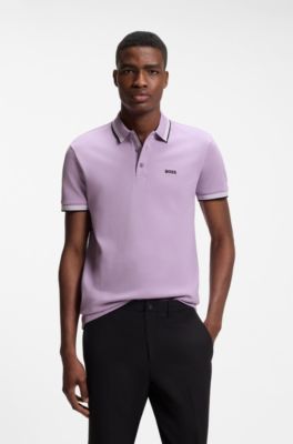 Polo in piqu&eacute; di cotone con dettagli logo, Luce viola