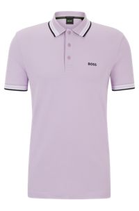 Cotton polo shirt with contrast logo details, Light Purple