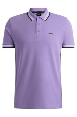 Hugo Boss Cotton-piqué Paddy Polo Shirt With Contrast Logo In Purple