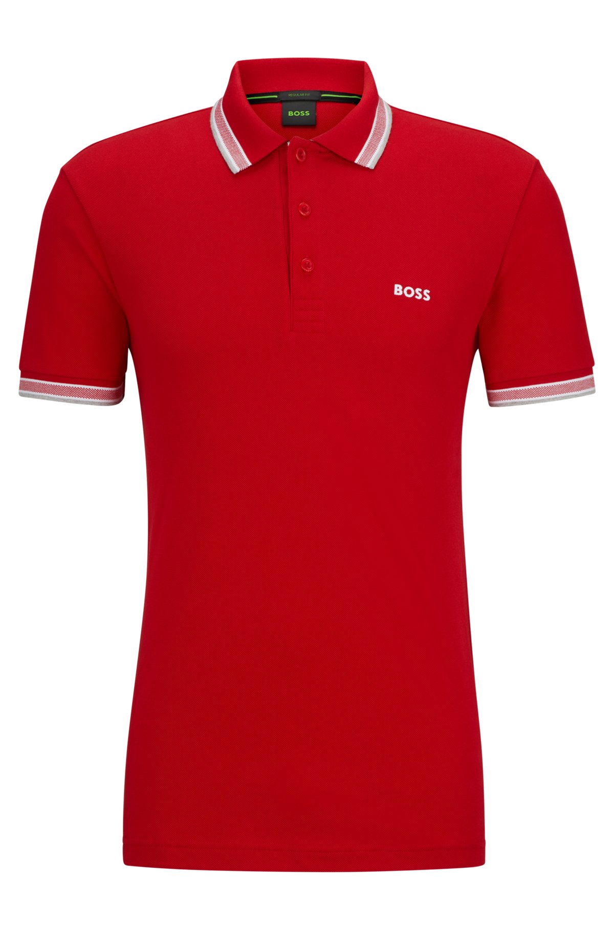 Poloshirt i økologisk bomuld med logo i kontrastfarve, Rød