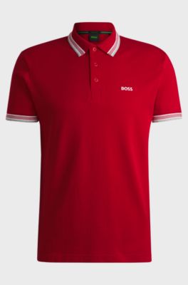 Cotton piqu&eacute; polo shirt with logo details, Red
