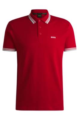 Hugo Boss Organic-cotton Polo Shirt With Contrast Logo Details