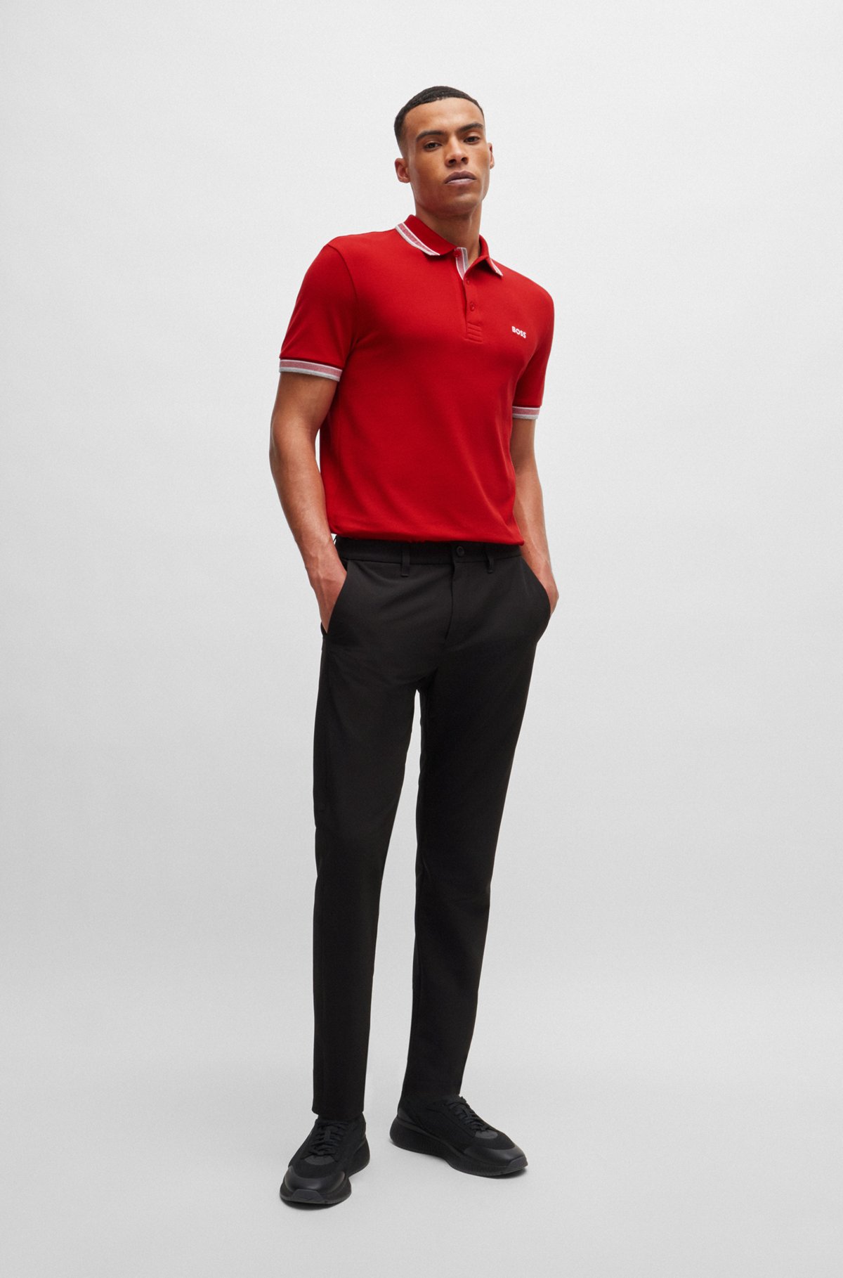 Cotton-piqué polo shirt with contrast logo, Red