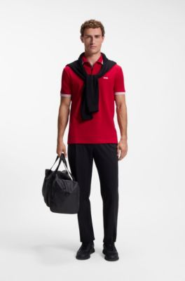 Polo in piqu&eacute; di cotone con dettagli logo, Rosso