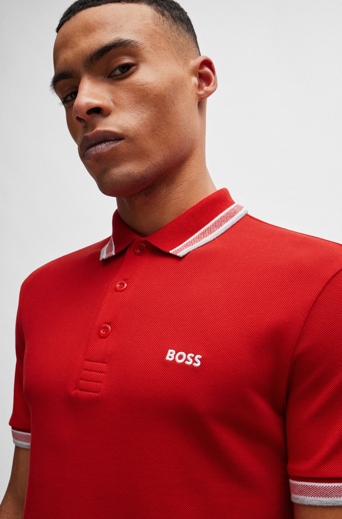Cotton-piqué polo shirt with contrast logo, Red