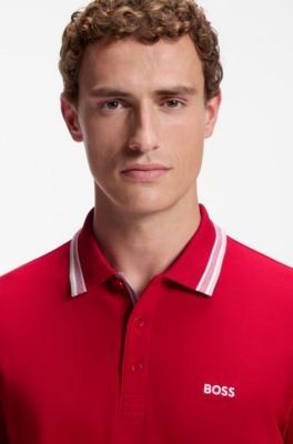 Cotton piqu&eacute; polo shirt with logo details, Red