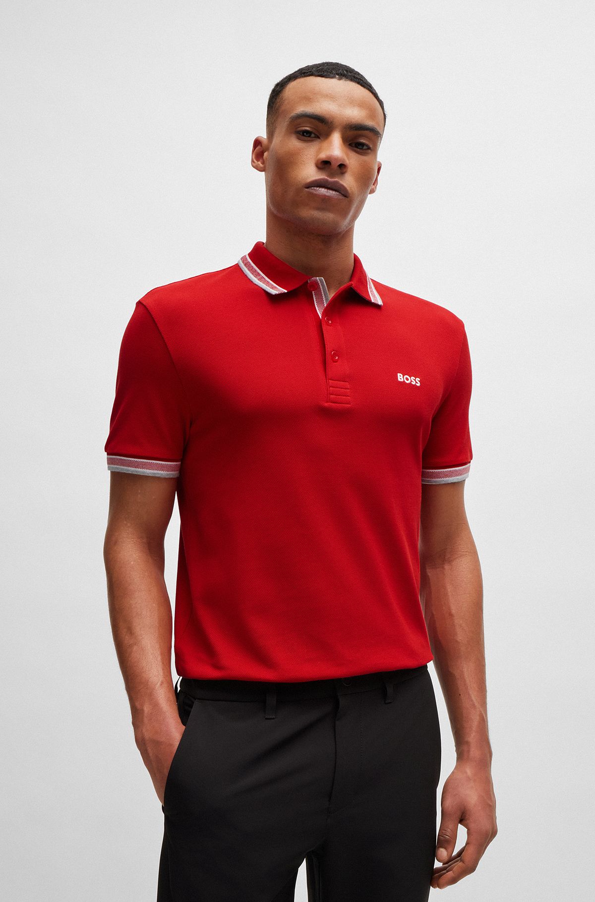 Cotton polo shirt with contrast logo details, Red