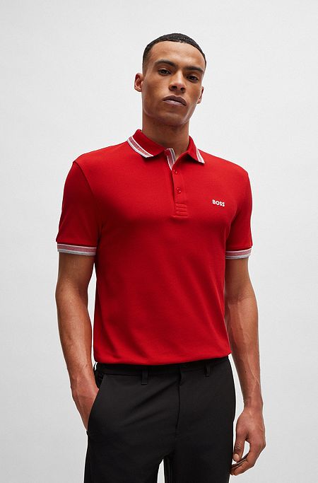 Cotton-piqué Paddy polo shirt with contrast logo, Red