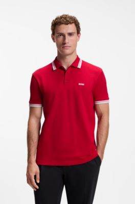 Cotton piqu&eacute; polo shirt with logo details, Red