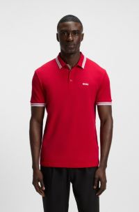 Polo Paddy de piqué de algodón con logo en el reverso del cuello, Rojo