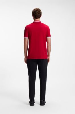 Cotton piqu&eacute; polo shirt with logo details, Red