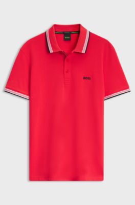 Cotton piqu&eacute; polo shirt with logo details, Red
