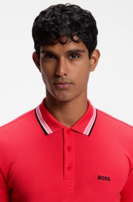 Cotton piqu&eacute; polo shirt with logo details, Red