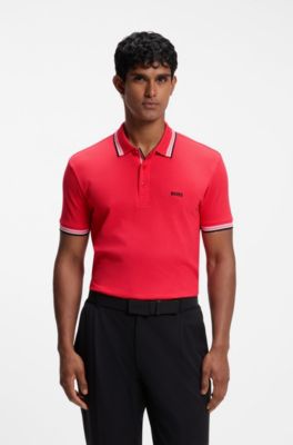 Cotton piqu&eacute; polo shirt with logo details, Red