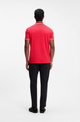 Cotton piqu&eacute; polo shirt with logo details, Red