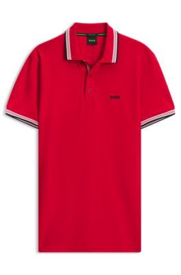 Cotton piqu&eacute; polo shirt with logo details, Light Red