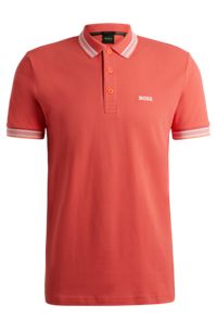 Cotton polo shirt with contrast logo details, Light Red