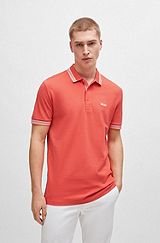 Cotton-piqué polo shirt with contrast logo, Light Red