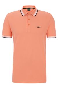 Cotton polo shirt with contrast logo details, Orange