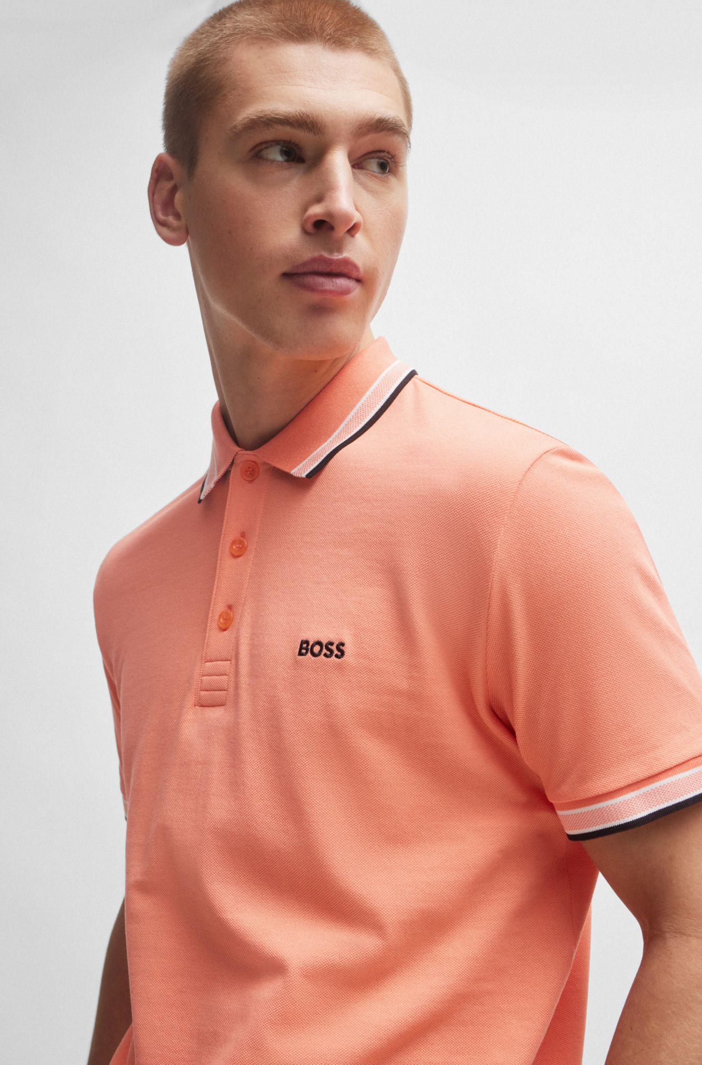 BOSS Cotton polo shirt with contrast logo details