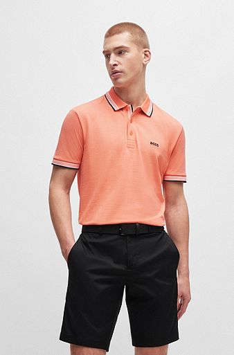 Cotton polo shirt with contrast logo details, Orange