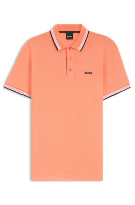 Cotton piqué polo shirt with logo details, Orange