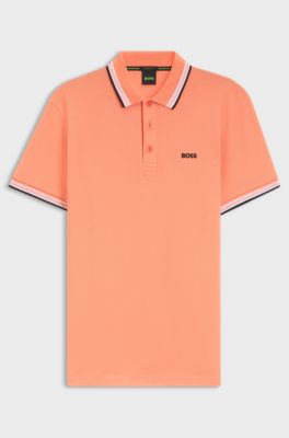 Polo in piqu&eacute; di cotone con dettagli logo, Arancione