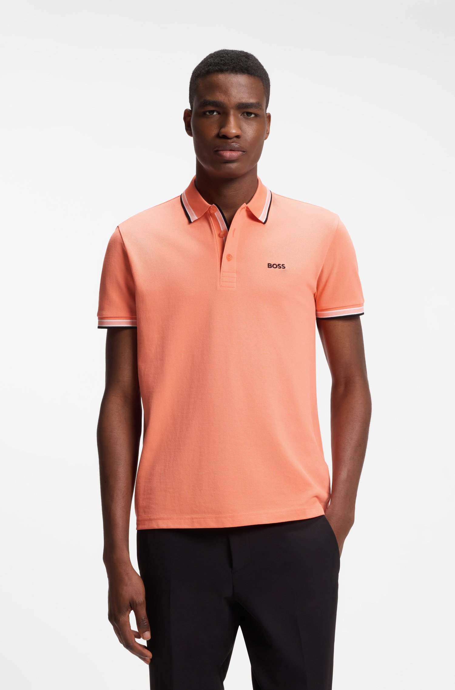 Boss Cotton piqué polo shirt with logo details pikéer herr