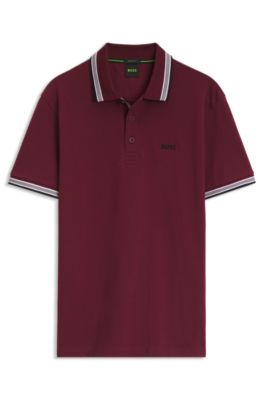 Cotton piqué polo shirt with logo details, Dark Red