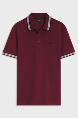 Cotton piqu&eacute; polo shirt with logo details, Dark Red