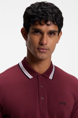 Cotton piqu&eacute; polo shirt with logo details, Dark Red