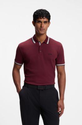 Cotton piqu&eacute; polo shirt with logo details, Dark Red