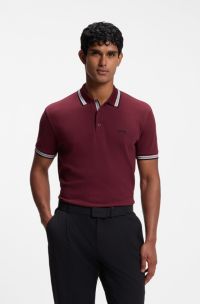 Cotton piqu&eacute; polo shirt with logo details, Dark Red