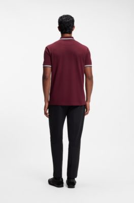 Cotton piqu&eacute; polo shirt with logo details, Dark Red