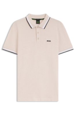 Cotton piqué polo shirt with logo details, Light Pink