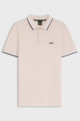 Polo in piqu&eacute; di cotone con dettagli logo, Rosa chiaro