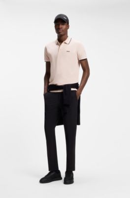 Polo in piqu&eacute; di cotone con dettagli logo, Rosa chiaro