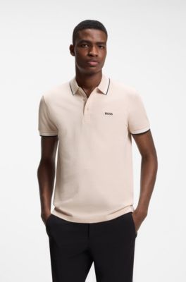 Cotton piqu&eacute; polo shirt with logo details, Light Pink