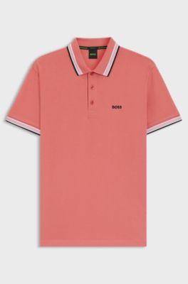 Cotton piqu&eacute; polo shirt with logo details, Coral