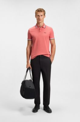 Cotton piqu&eacute; polo shirt with logo details, Coral