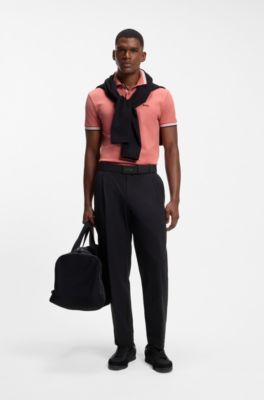 Cotton piqu&eacute; polo shirt with logo details, Coral