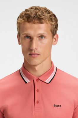 Cotton piqu&eacute; polo shirt with logo details, Coral